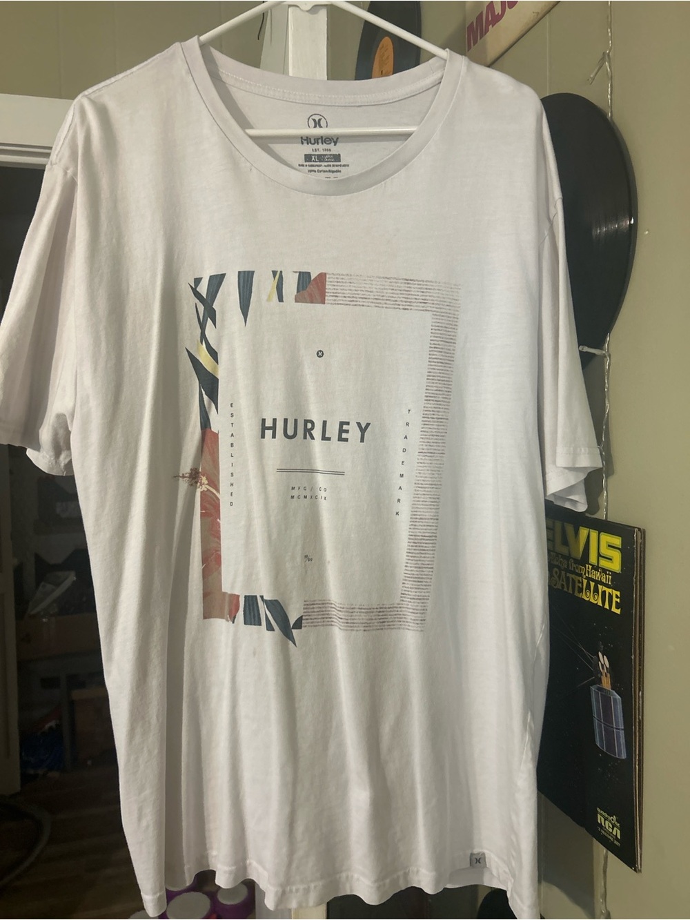 Hurley White Short-Sleeve Graphic Tee with Multicolor Print